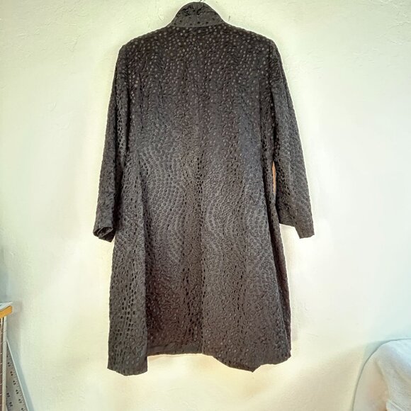 Eileen Fisher Textured Silk Shawl Collar Jacket Black One-Button Size 0 - Picture 2 of 9